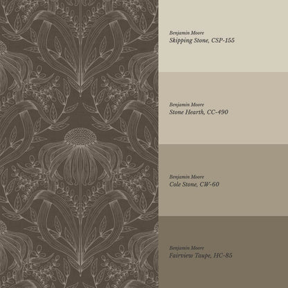 Lovel Large Delicate Line Floral Taupe Brown Wallpaper
