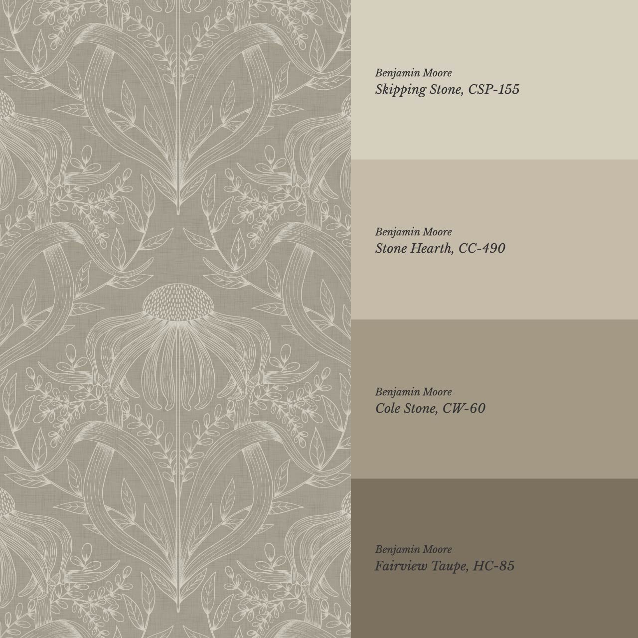 Lovel Large Delicate Line Floral Stone Taupe Wallpaper