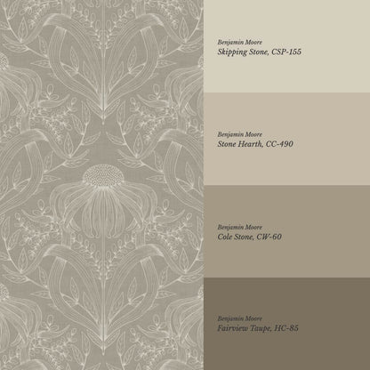 Lovel Large Delicate Line Floral Stone Taupe Wallpaper