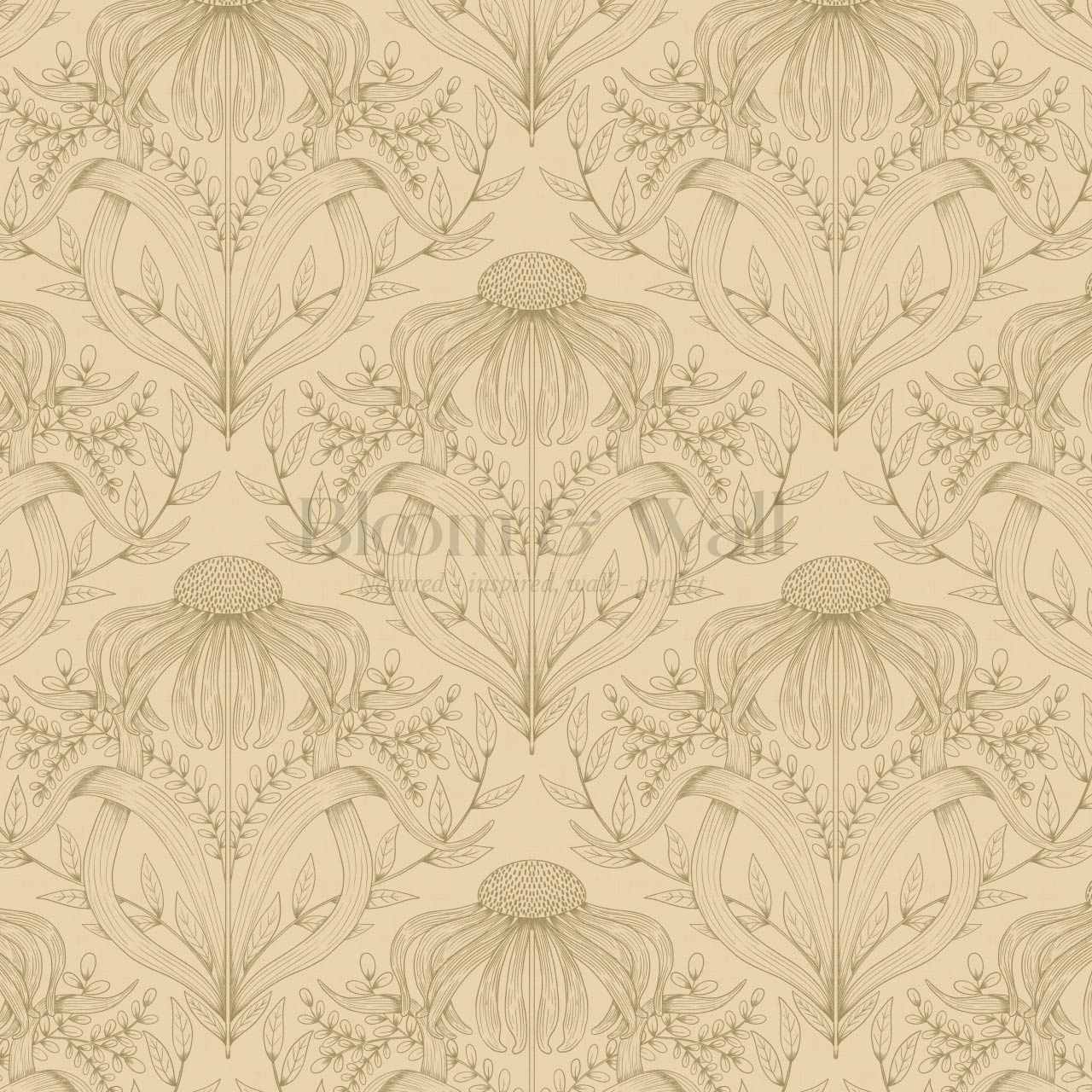 Lovel Large Delicate Line Floral Almond Yellow Wallpaper
