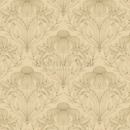 Lovel Large Delicate Line Floral Almond Yellow Wallpaper
