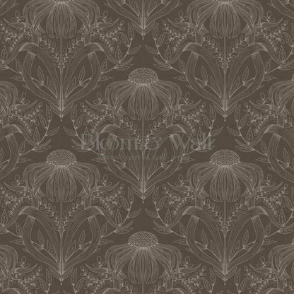 Lovel Large Delicate Line Floral Taupe Brown Wallpaper