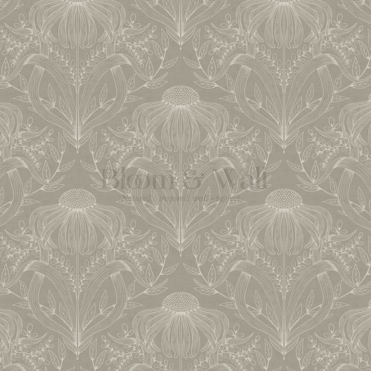 Lovel Large Delicate Line Floral Stone Taupe Wallpaper