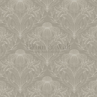 Lovel Large Delicate Line Floral Stone Taupe Wallpaper