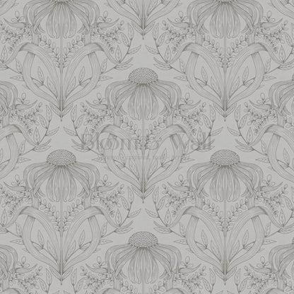 Lovel Large Delicate Line Floral Pale Gray Wallpaper