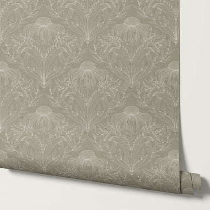 Lovel Large Delicate Line Floral Stone Taupe Wallpaper