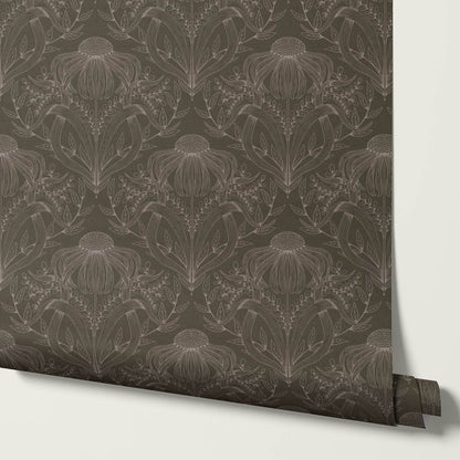 Lovel Large Delicate Line Floral Taupe Brown Wallpaper