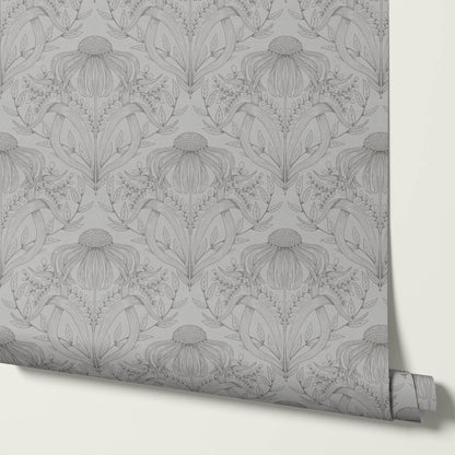 Lovel Large Delicate Line Floral Pale Gray Wallpaper