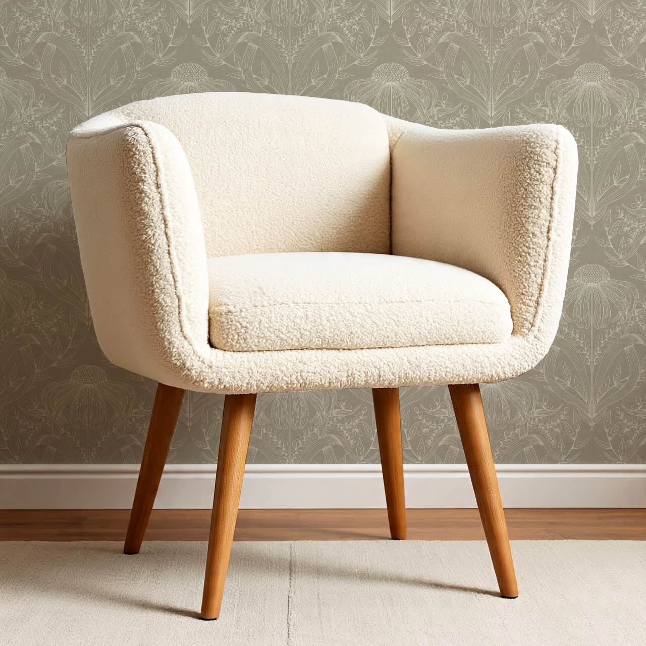 Lovel Large Delicate Line Floral Stone Taupe Wallpaper