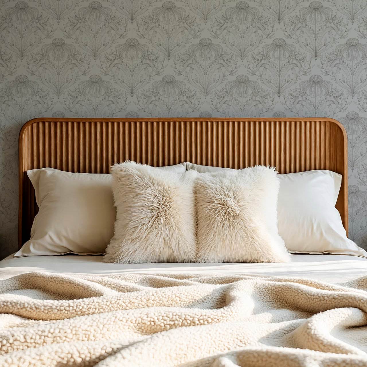 Lovel Large Delicate Line Floral Pale Gray Wallpaper
