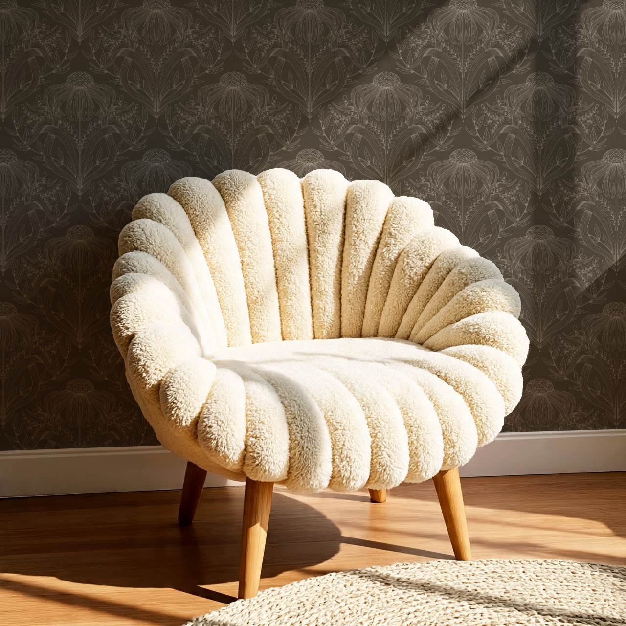 Lovel Large Delicate Line Floral Taupe Brown Wallpaper