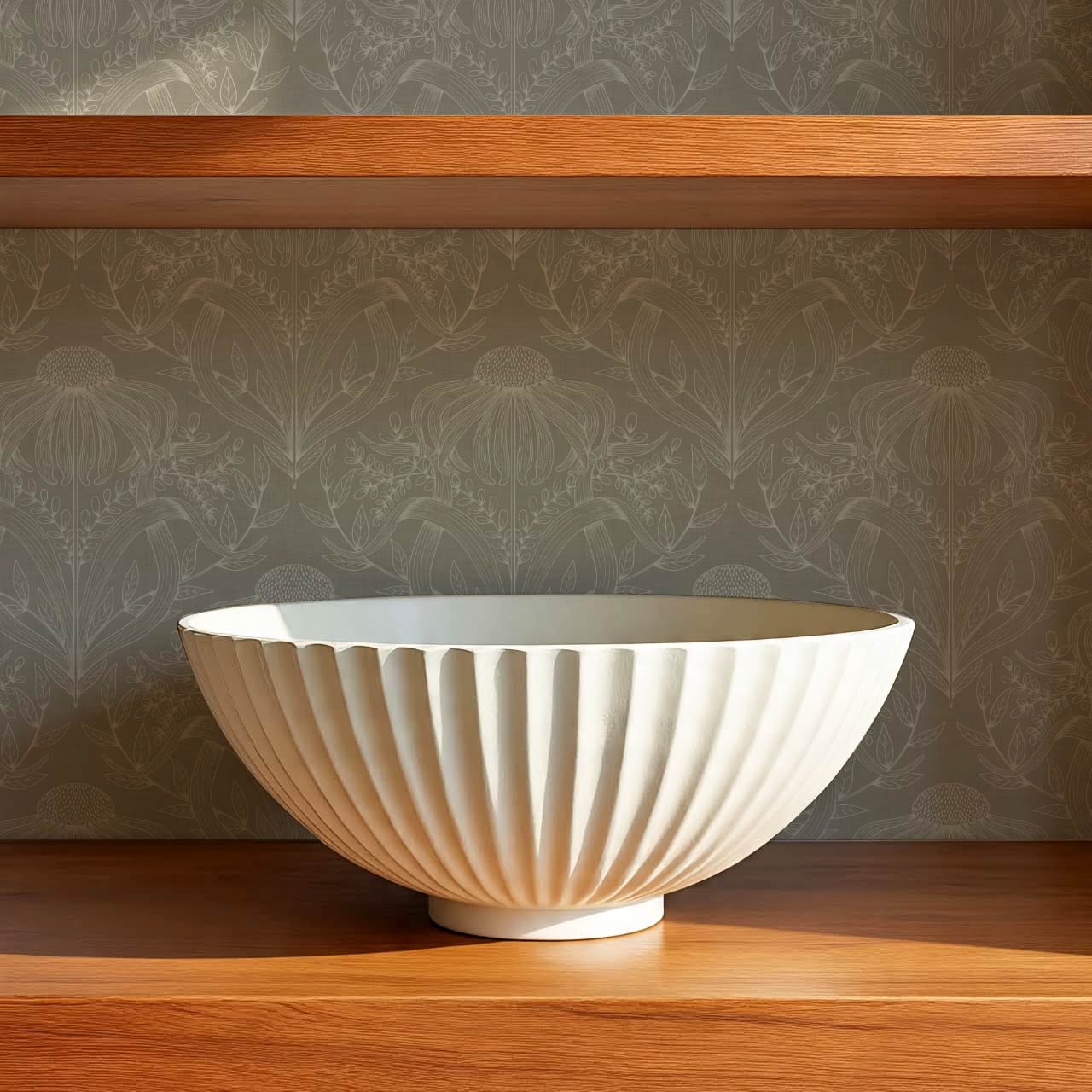Lovel Large Delicate Line Floral Stone Taupe Wallpaper