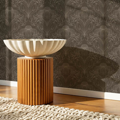 Lovel Large Delicate Line Floral Taupe Brown Wallpaper