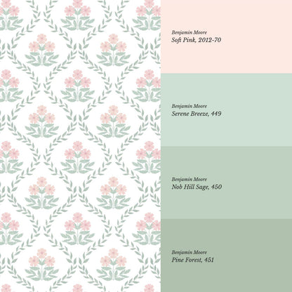 Loviise Grandmillennial Floral Green Blush Wallpaper