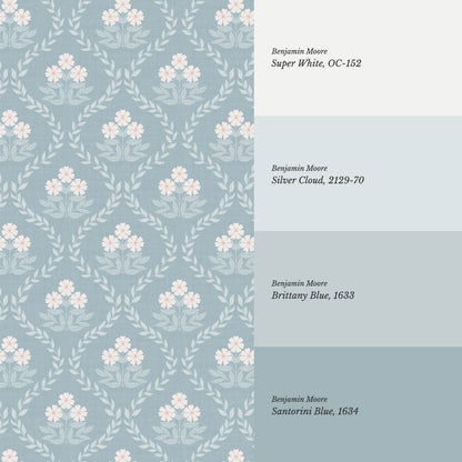 Loviise Grandmillennial Floral Blue Pink Wallpaper