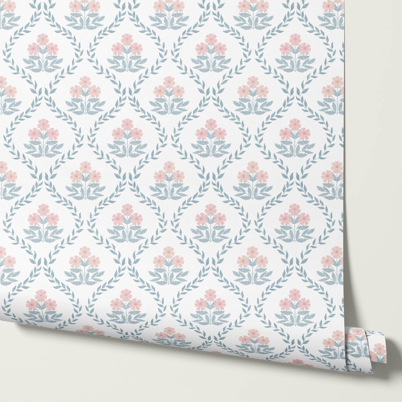 Loviise Grandmillennial Floral Blue Blush Wallpaper