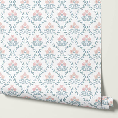 Loviise Grandmillennial Floral Blue Blush Wallpaper