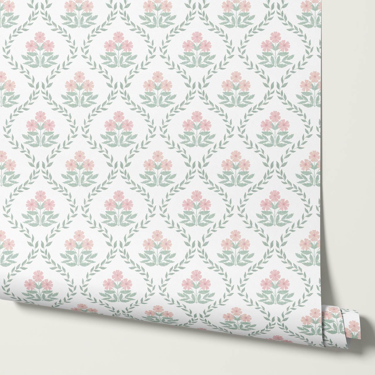 Loviise Grandmillennial Floral Green Blush Wallpaper