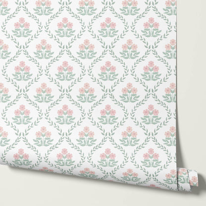 Loviise Grandmillennial Floral Green Blush Wallpaper