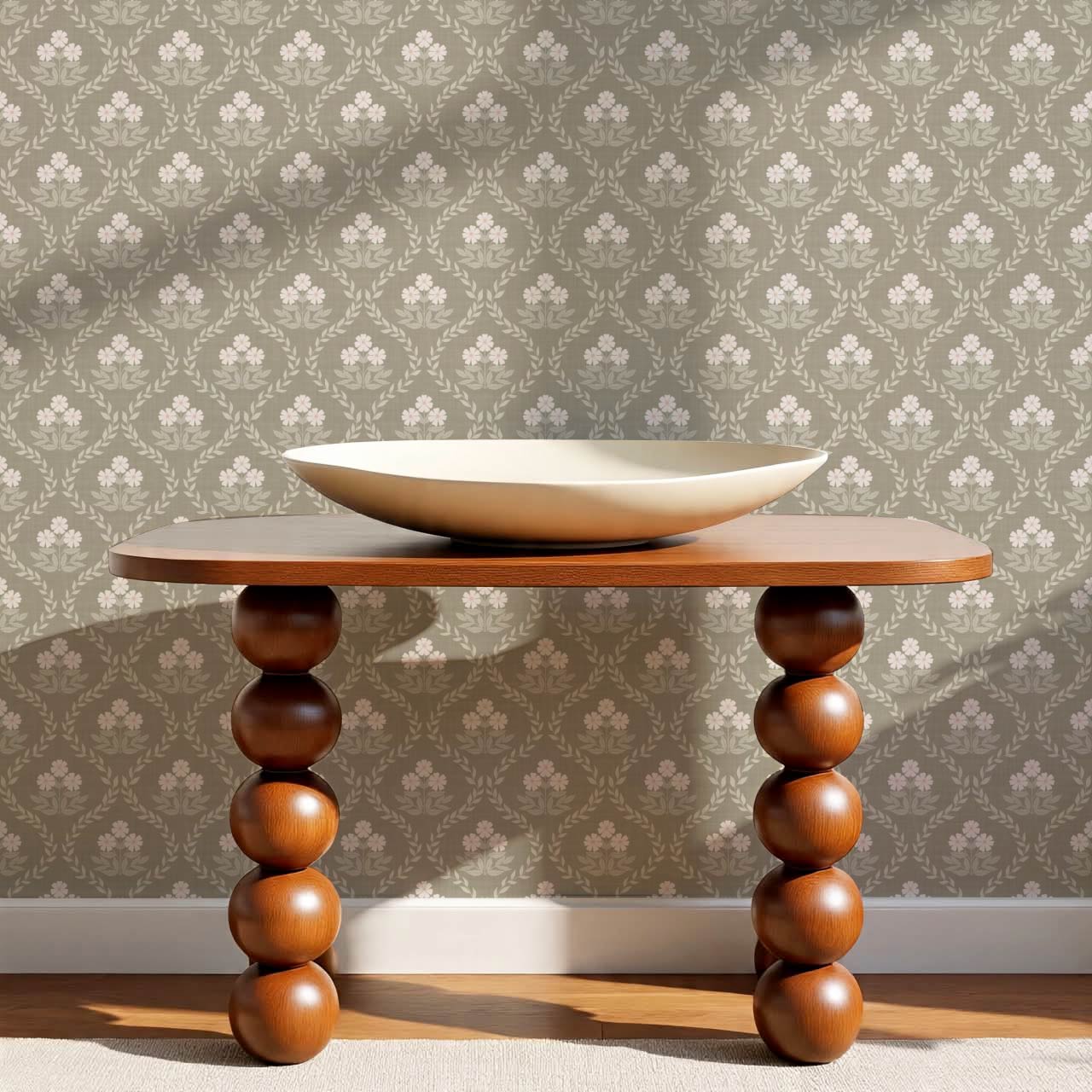 Loviise Grandmillennial Floral Pearl Stone Wallpaper