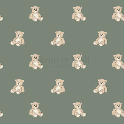 Lucas Teddy Bear Olive Green Wallpaper