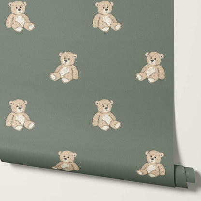 Lucas Teddy Bear Olive Green Wallpaper