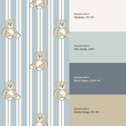 Lucas Teddy Bear Double Stripes Blue Wallpaper