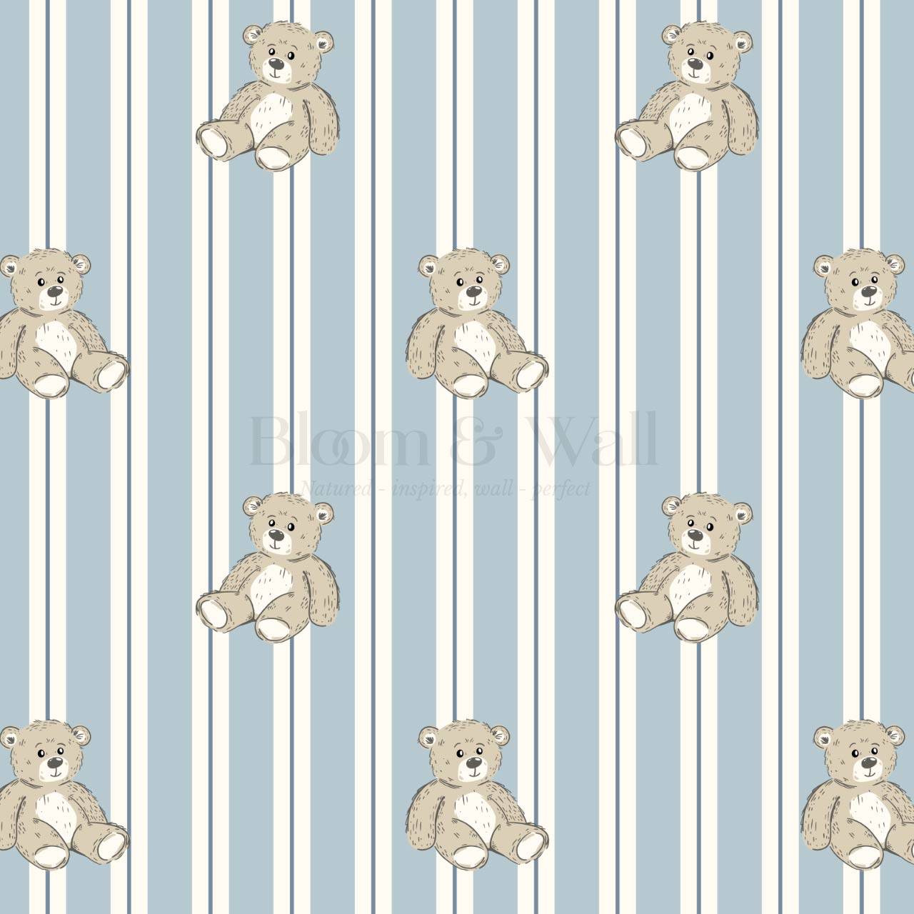 Lucas Teddy Bear Double Stripes Blue Wallpaper