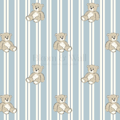 Lucas Teddy Bear Double Stripes Blue Wallpaper
