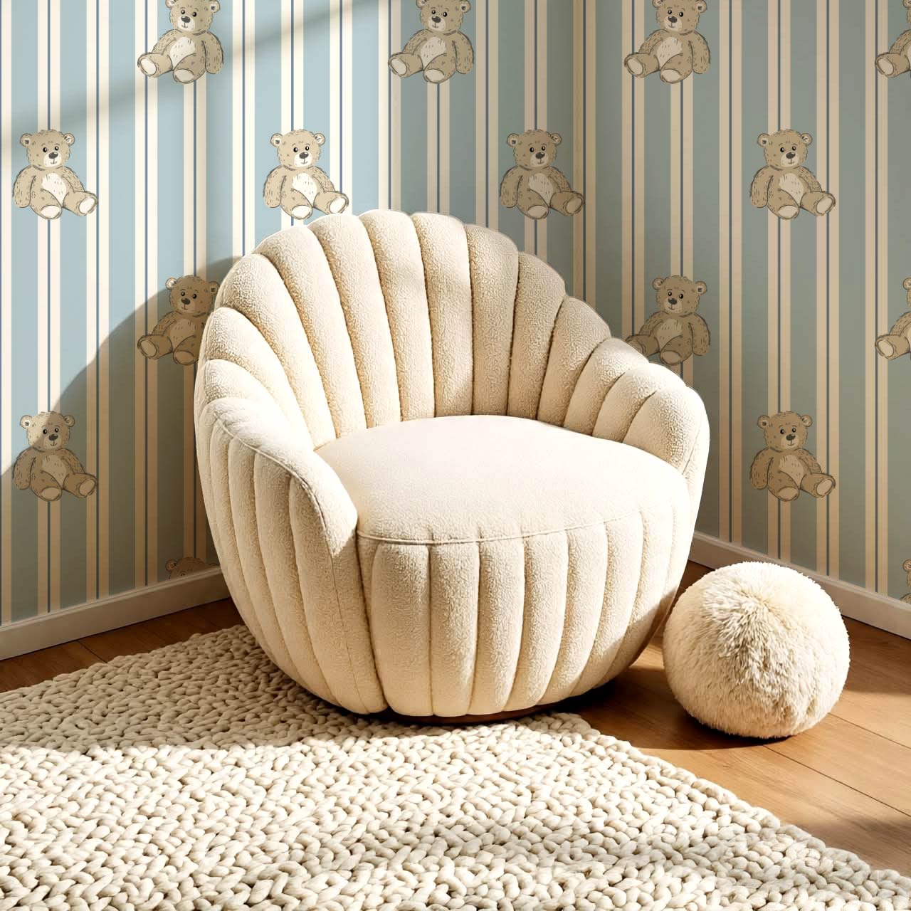 Lucas Teddy Bear Double Stripes Blue Wallpaper