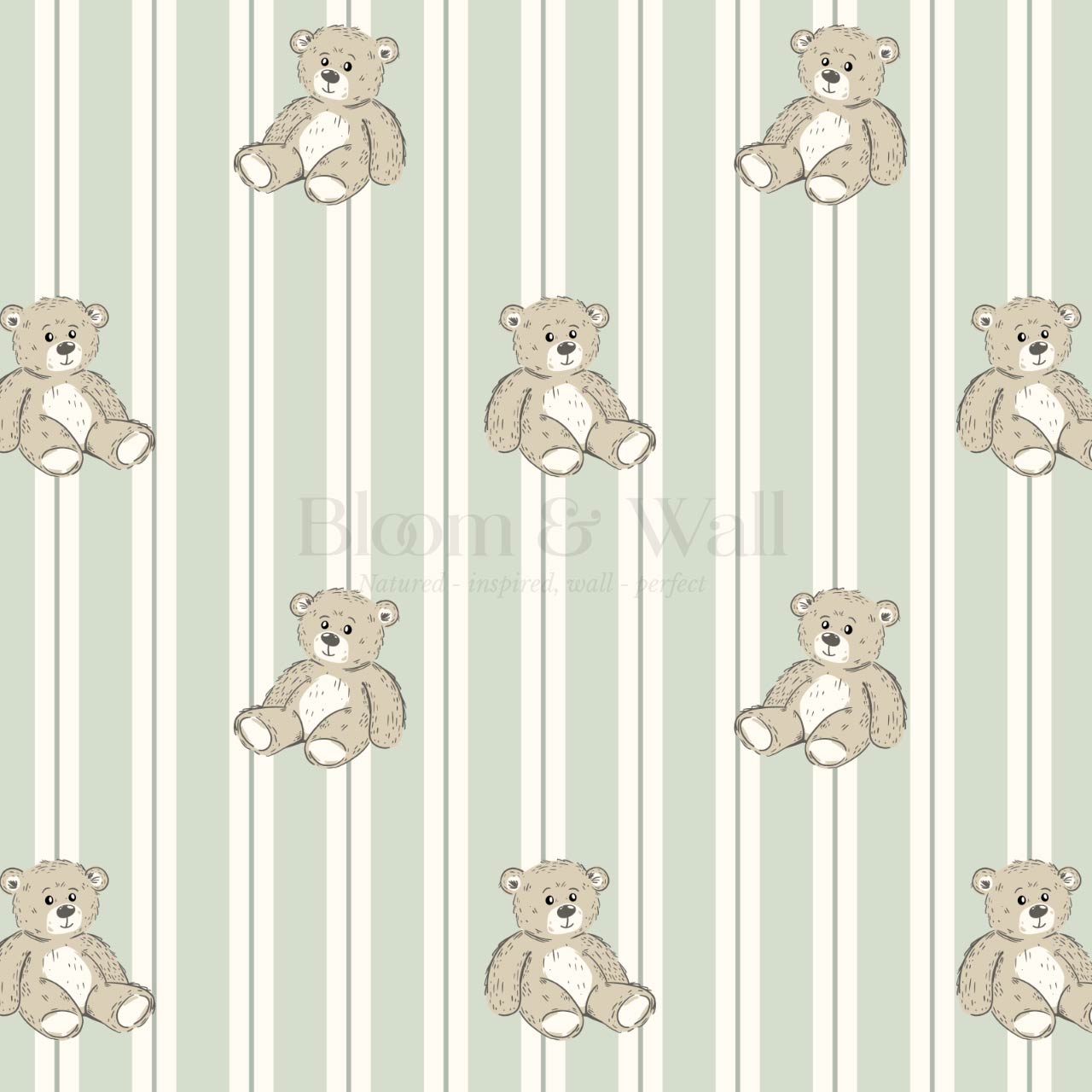 Lucas Teddy Bear Double Stripes Light Green Wallpaper