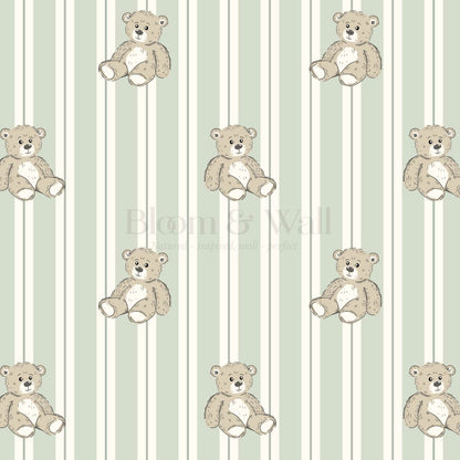 Lucas Teddy Bear Double Stripes Light Green Wallpaper