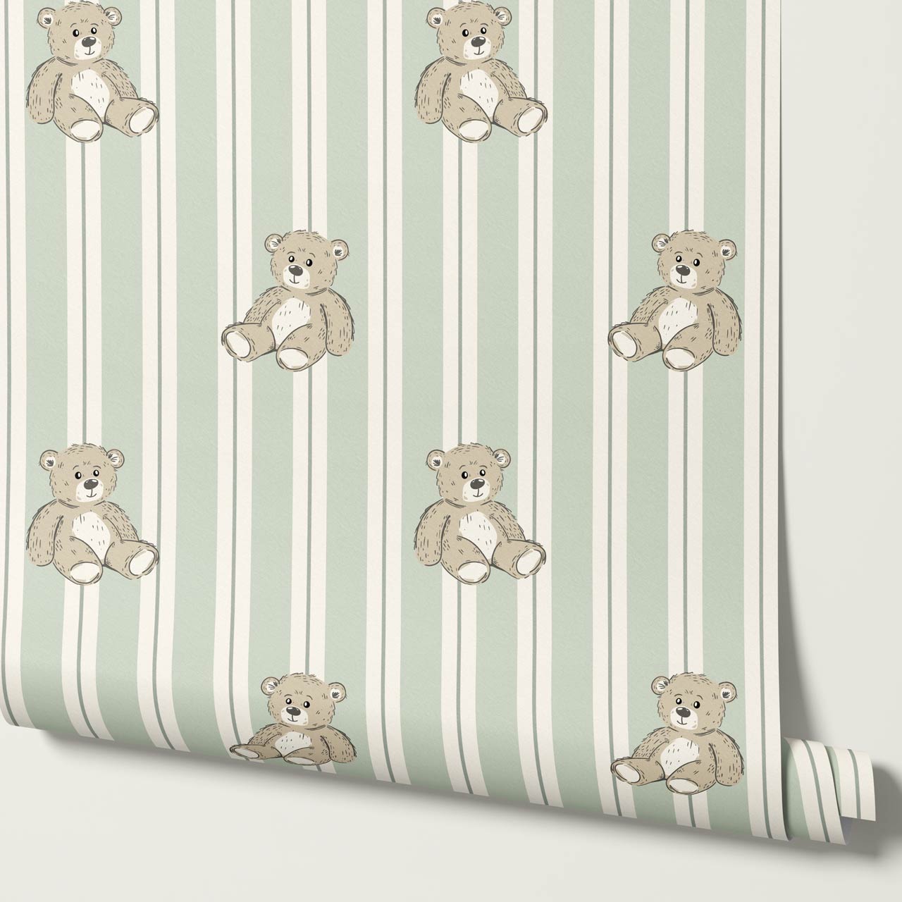 Lucas Teddy Bear Double Stripes Light Green Wallpaper