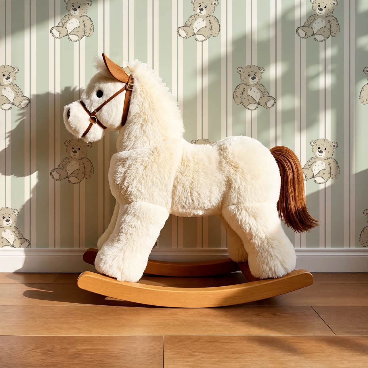 Lucas Teddy Bear Double Stripes Light Green Wallpaper