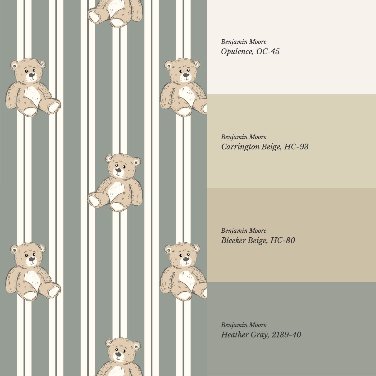Lucas Teddy Bear Double Stripes Sage Wallpaper