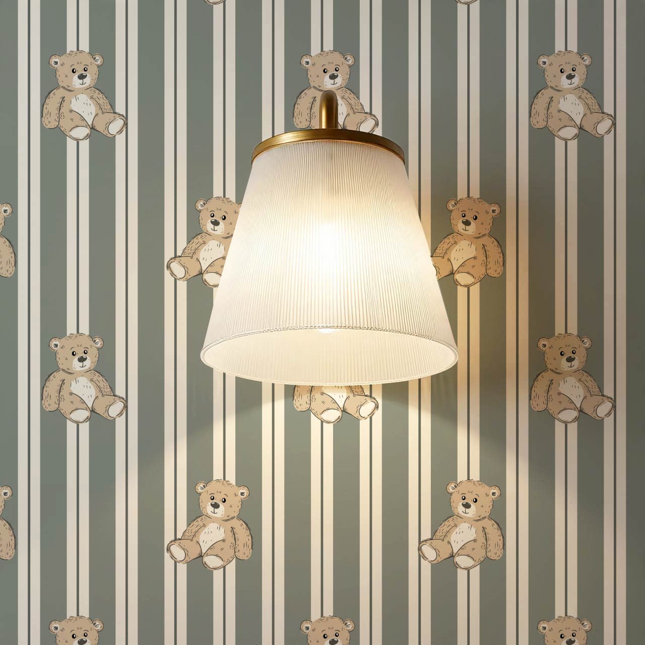 Lucas Teddy Bear Double Stripes Sage Wallpaper