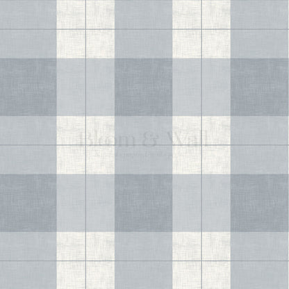 Lucia Gingham Linen Blue Gray Wallpaper