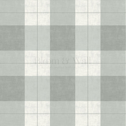 Lucia Gingham Linen Green Gray Wallpaper
