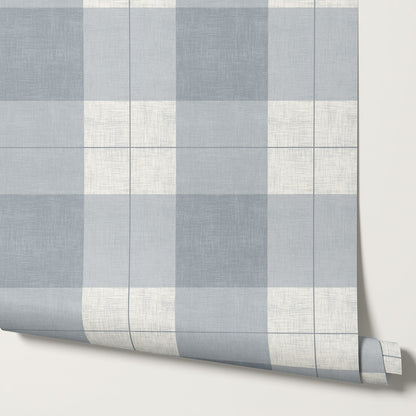 Lucia Gingham Linen Blue Gray Wallpaper