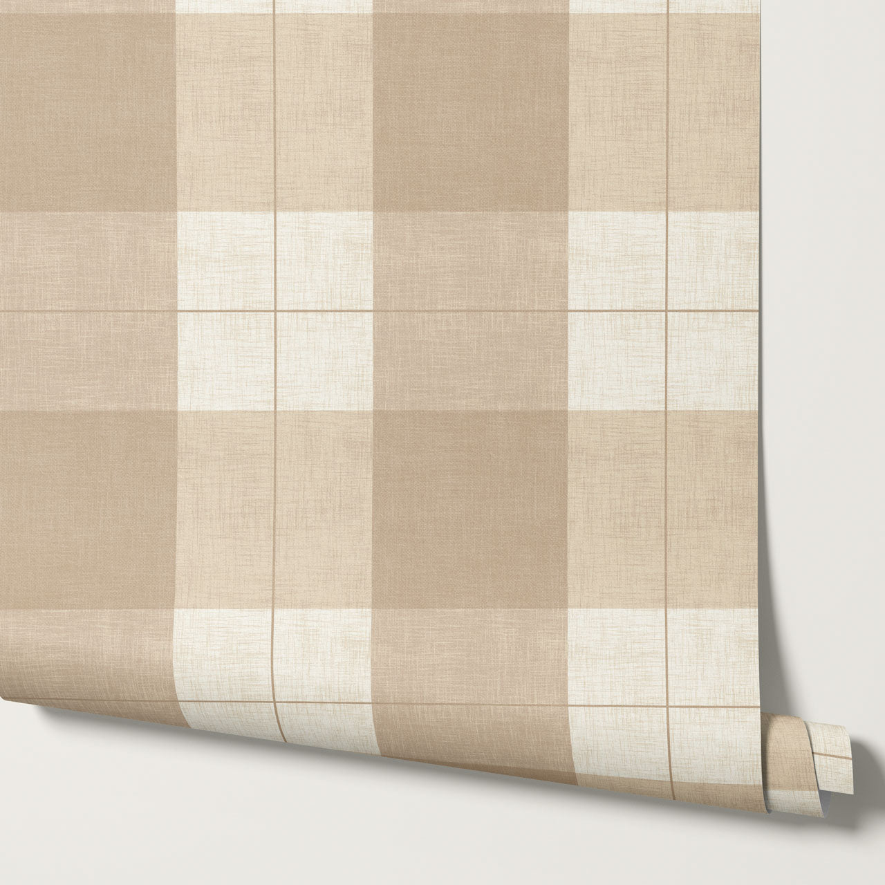 Lucia Gingham Linen Warm Oat Wallpaper