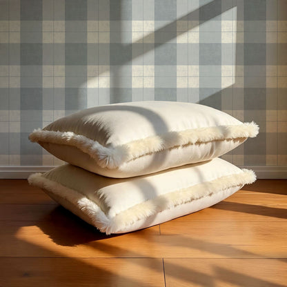 Lucia Gingham Linen Blue Gray Wallpaper