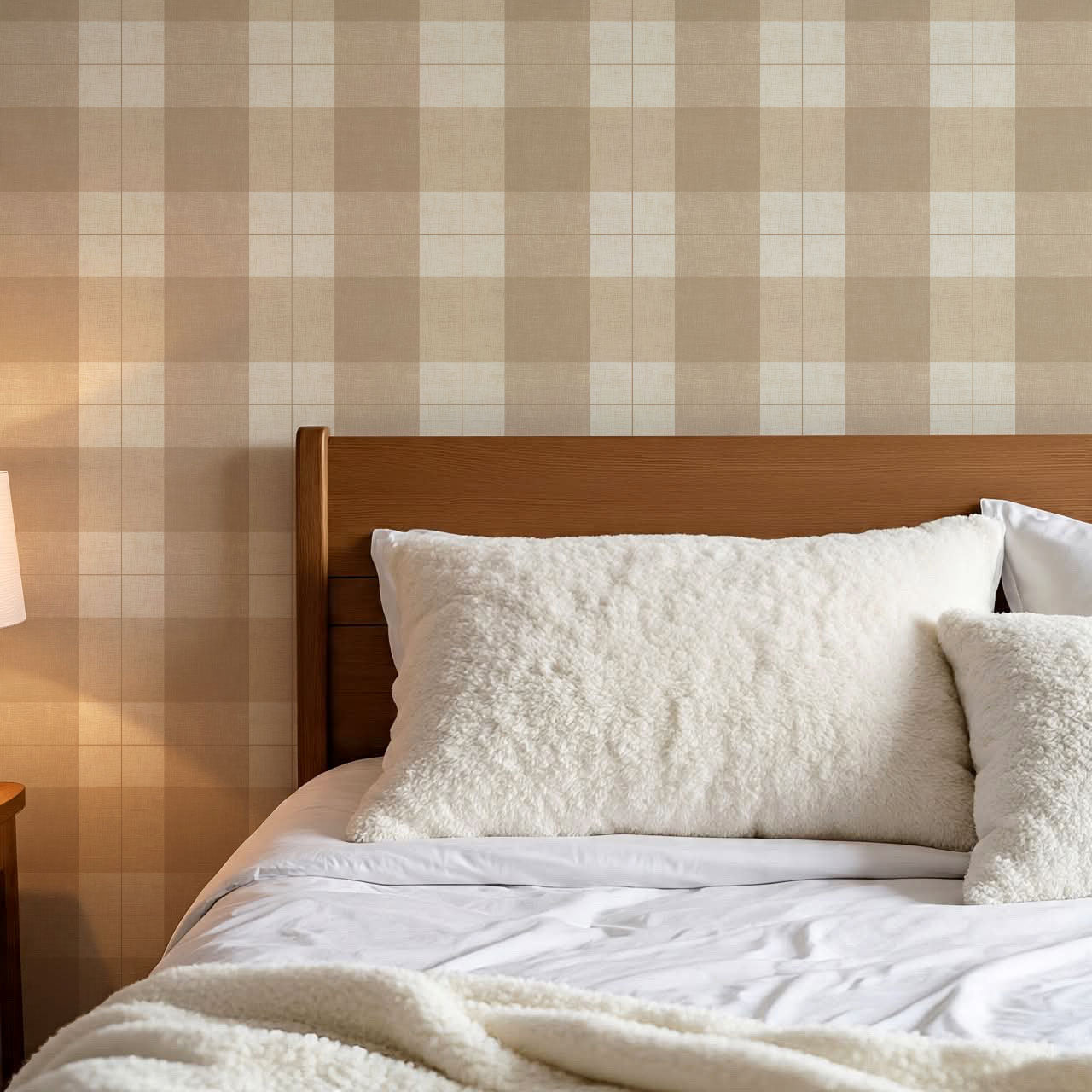 Lucia Gingham Linen Warm Oat Wallpaper