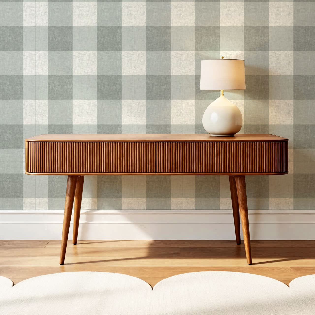 Lucia Gingham Linen Green Gray Wallpaper