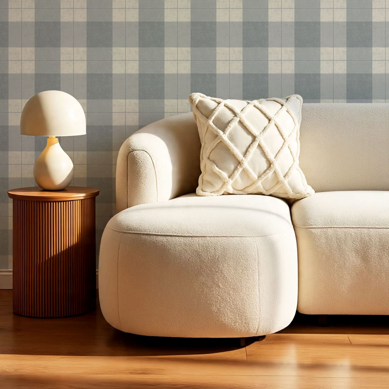 Lucia Gingham Linen Blue Gray Wallpaper