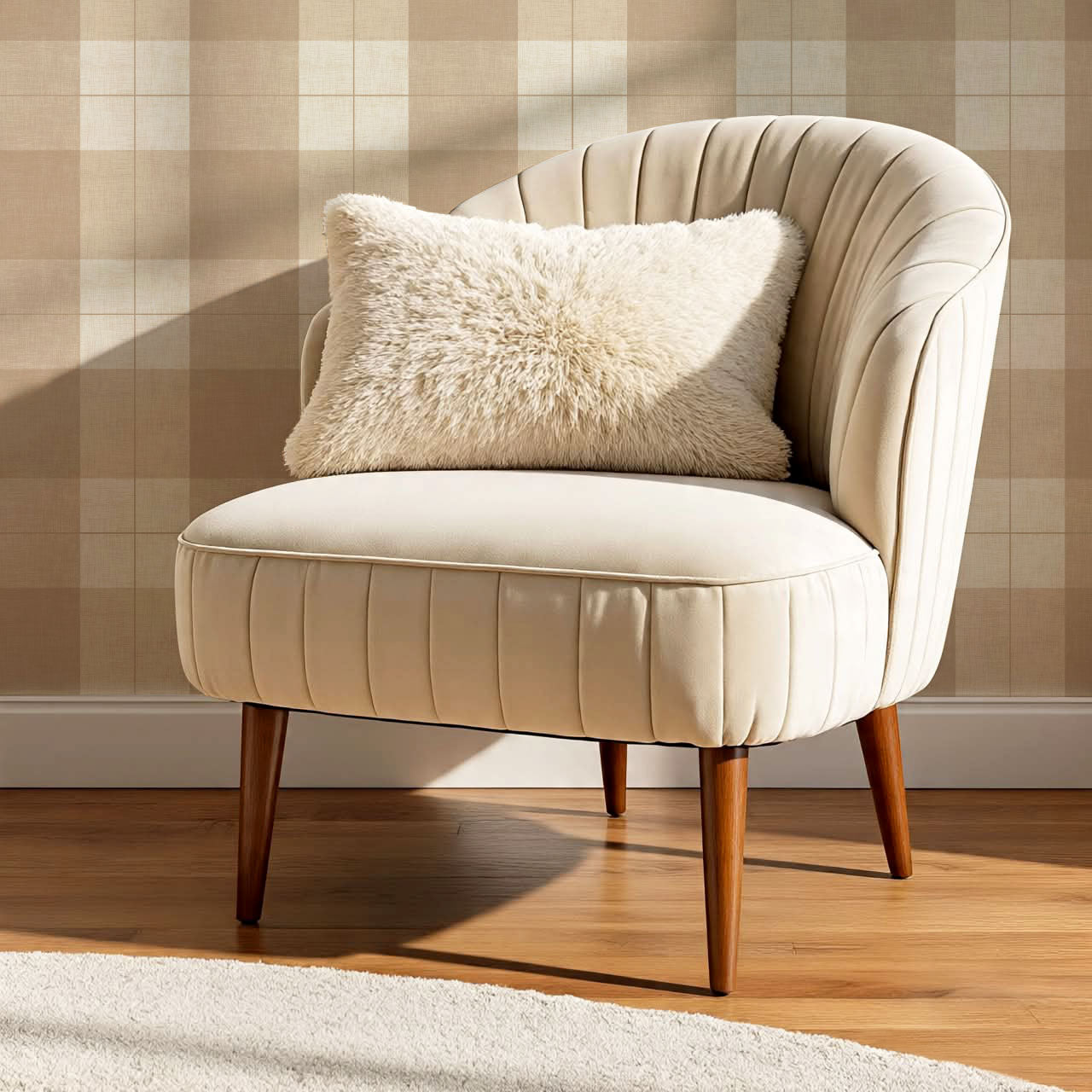 Lucia Gingham Linen Warm Oat Wallpaper