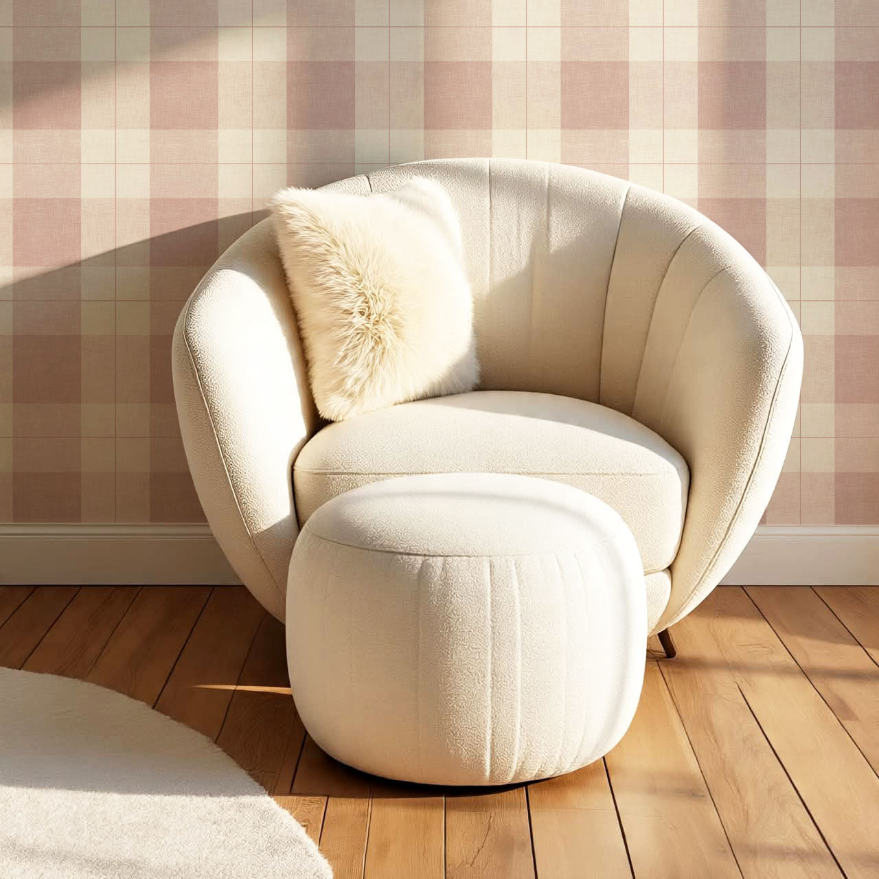 Lucia Gingham Linen Rose Dust Wallpaper
