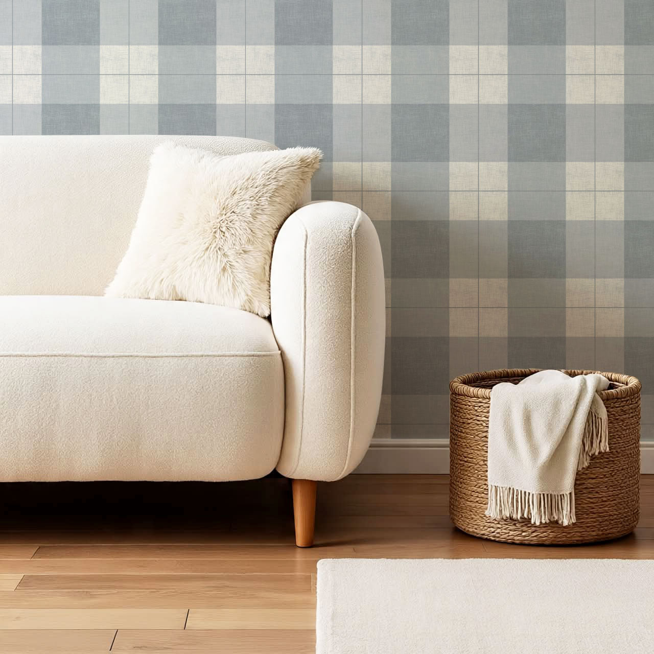 Lucia Gingham Linen Blue Gray Wallpaper