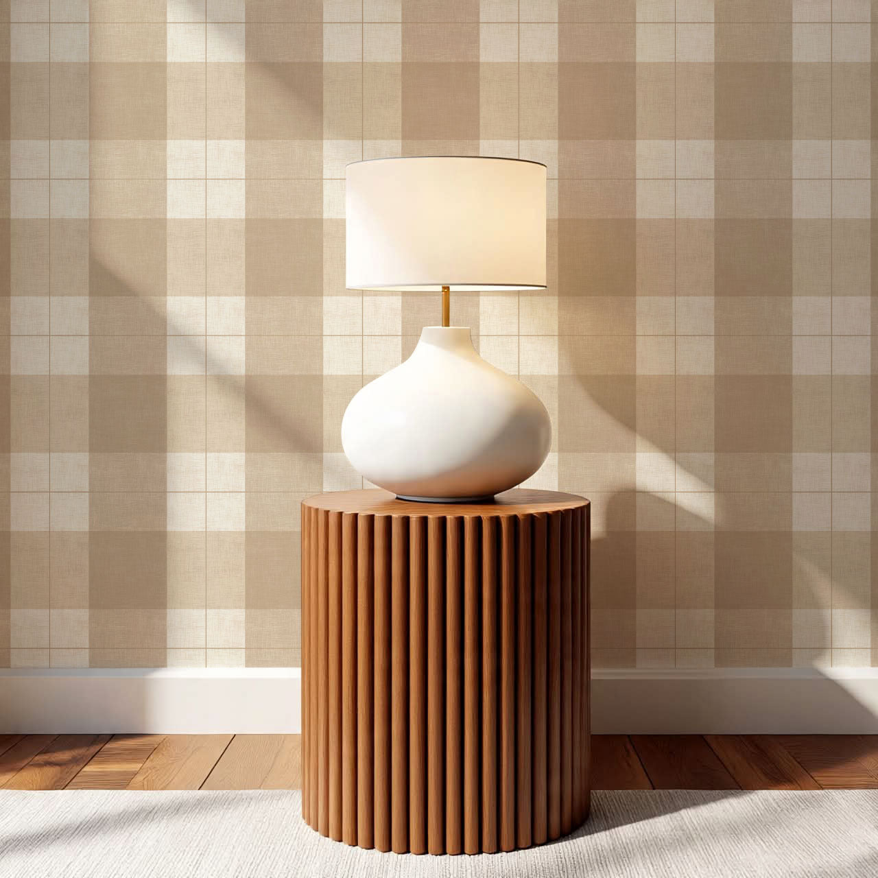 Lucia Gingham Linen Warm Oat Wallpaper
