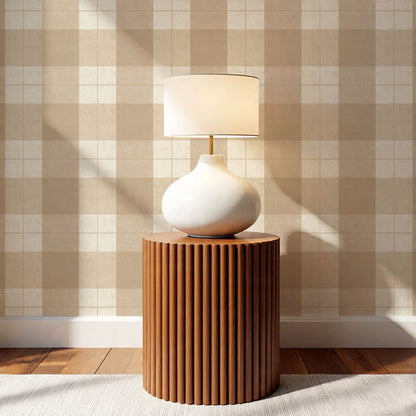 Lucia Gingham Linen Warm Oat Wallpaper