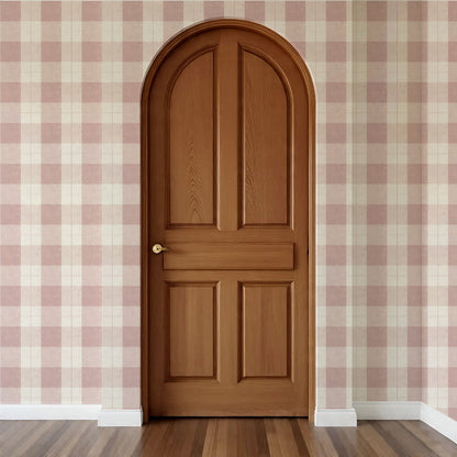 Lucia Gingham Linen Rose Dust Wallpaper
